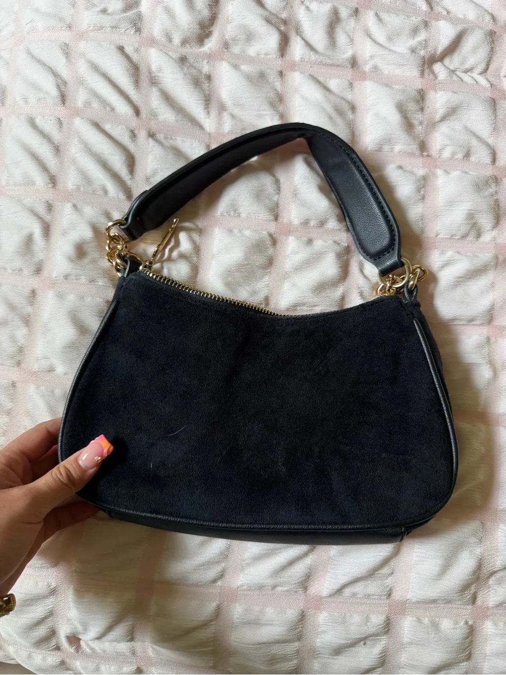 Juicy Couture Black Rhinestone 'Juicy' Logo Suede Shoulder Bag